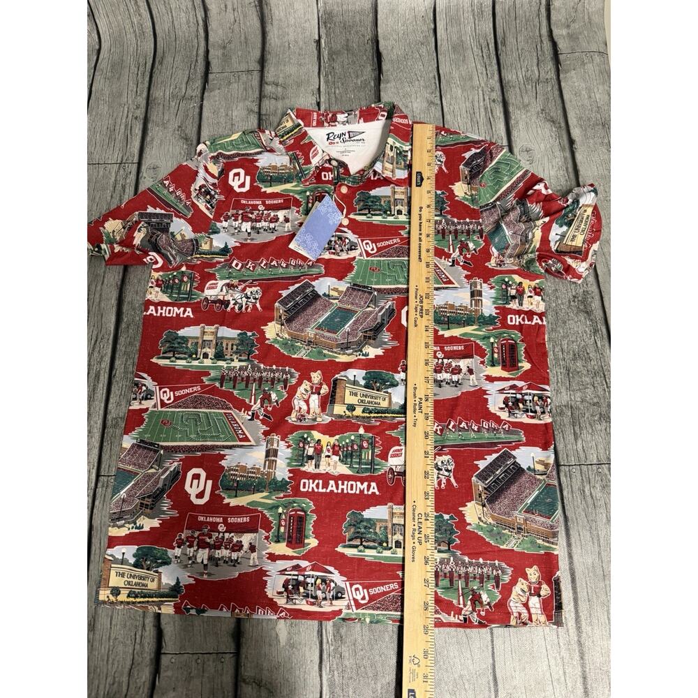 NWT Mens Reyn Spooner OKLAHOMA SOONERS SCENIC PERFORMANCE POLO Large Red SS - Picture 7 of 8